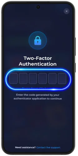 Six empty boxes for the authenticator code