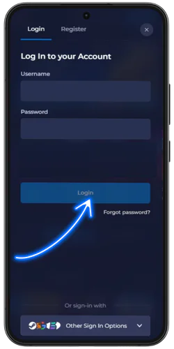 Arrow on the blue confirm button