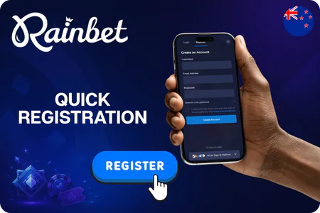 Hand holding a phone with the signup form